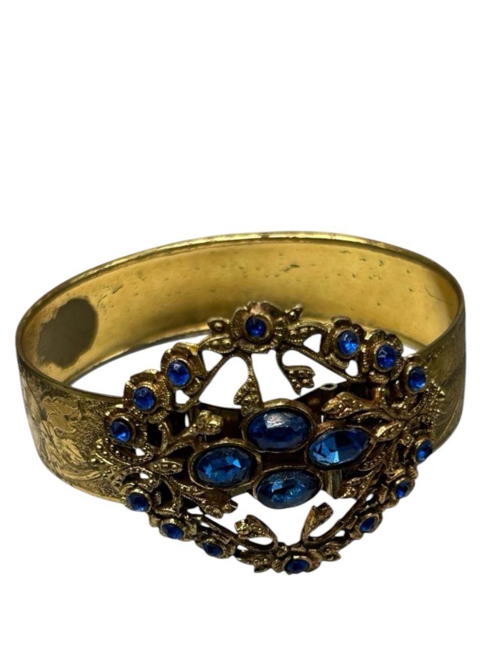 Vintage Coro Blue Rhinestone Hinged Medallion Bracelet